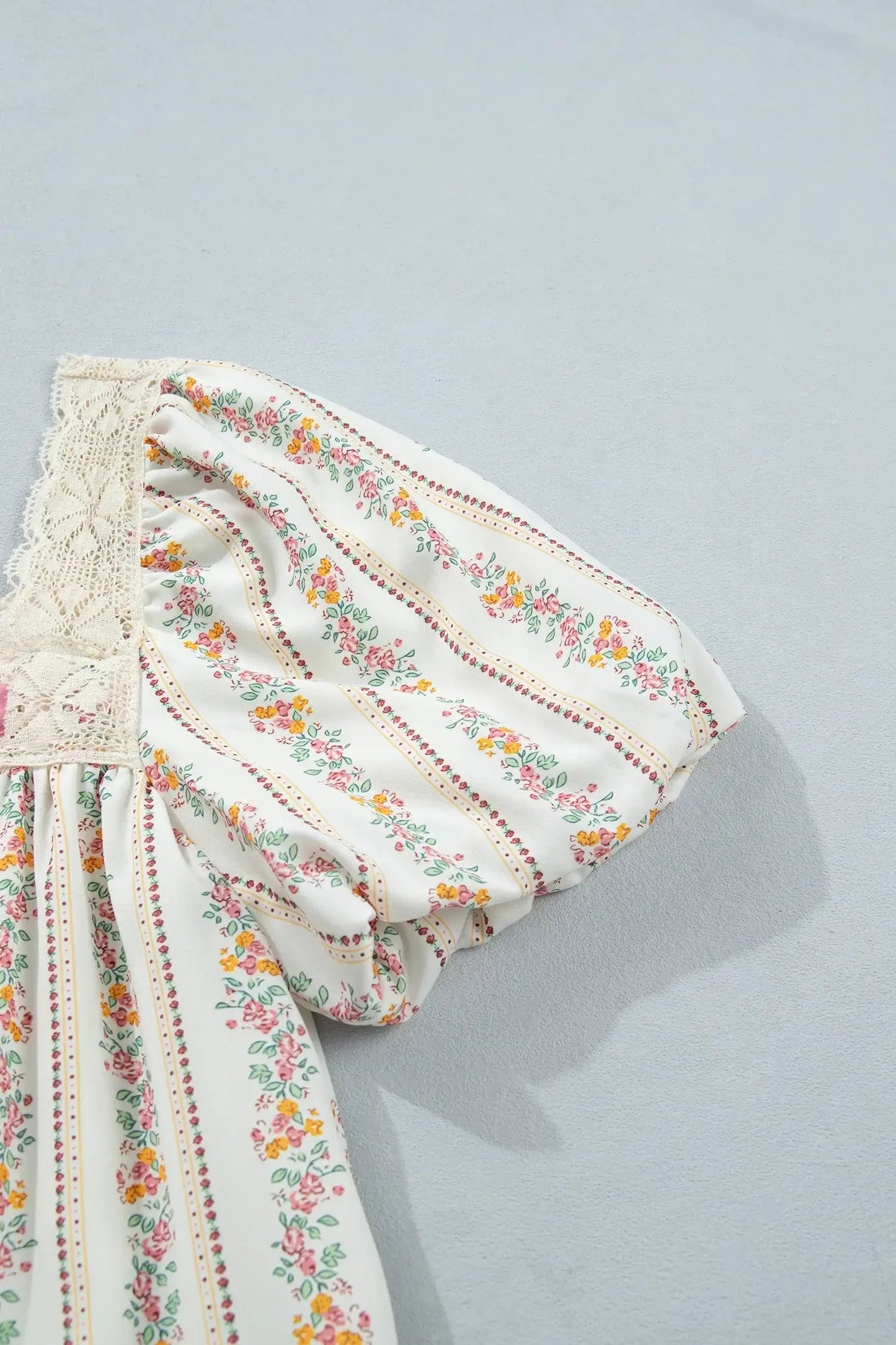 Multicolour Floral Print Contrast Ribbon Bow Lace Trim Square Neck Mini Dress