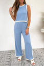 Sky Blue Colorblock Trim Cropped Tank Elastic Waist Shift Pants 2pcs Set