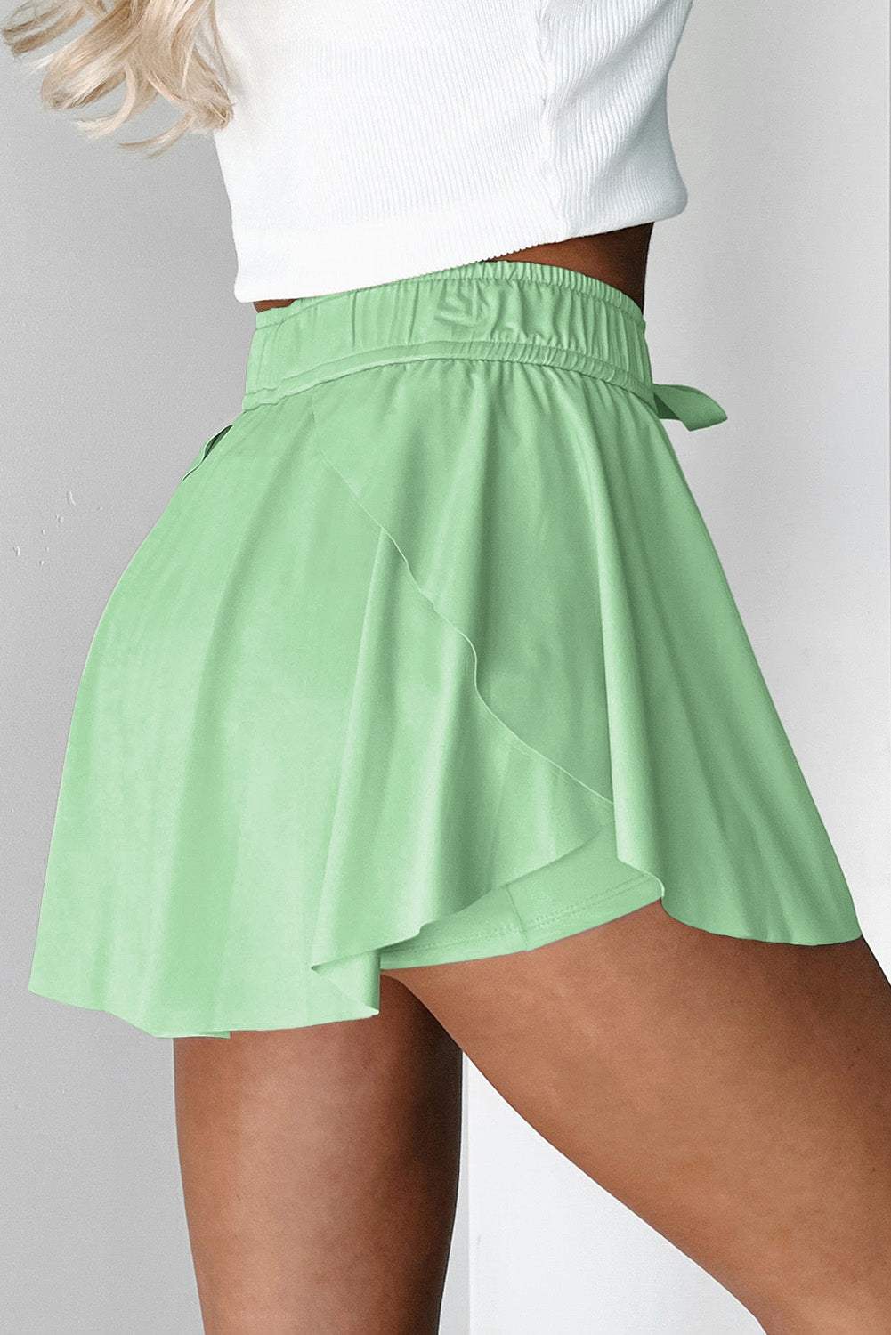 Yellow Cream Drawstring Elastic Waistband Lined Tennis Skorts