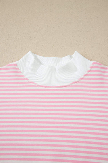 Sky Blue Stripe Oversize Mock Neck Sweatshirt and Shorts Set