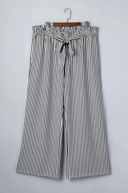 Black Stripe Plus Size Loose Straight Casual Pants