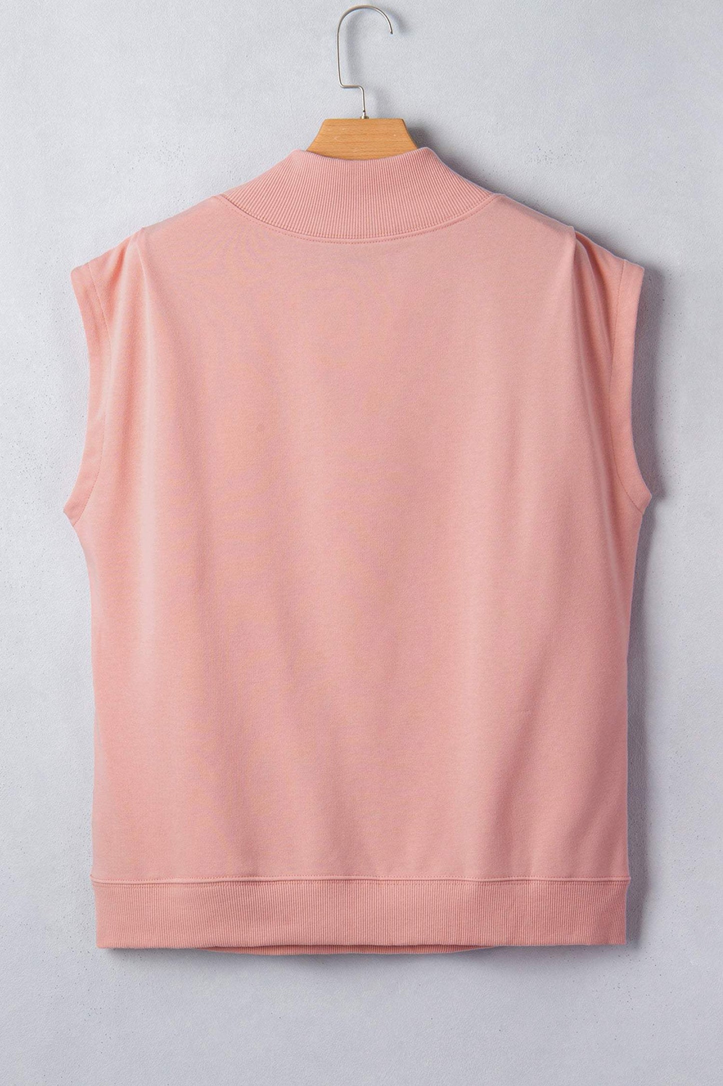 Sky Blue Solid Color High Neck Cap Sleeve Loose Top