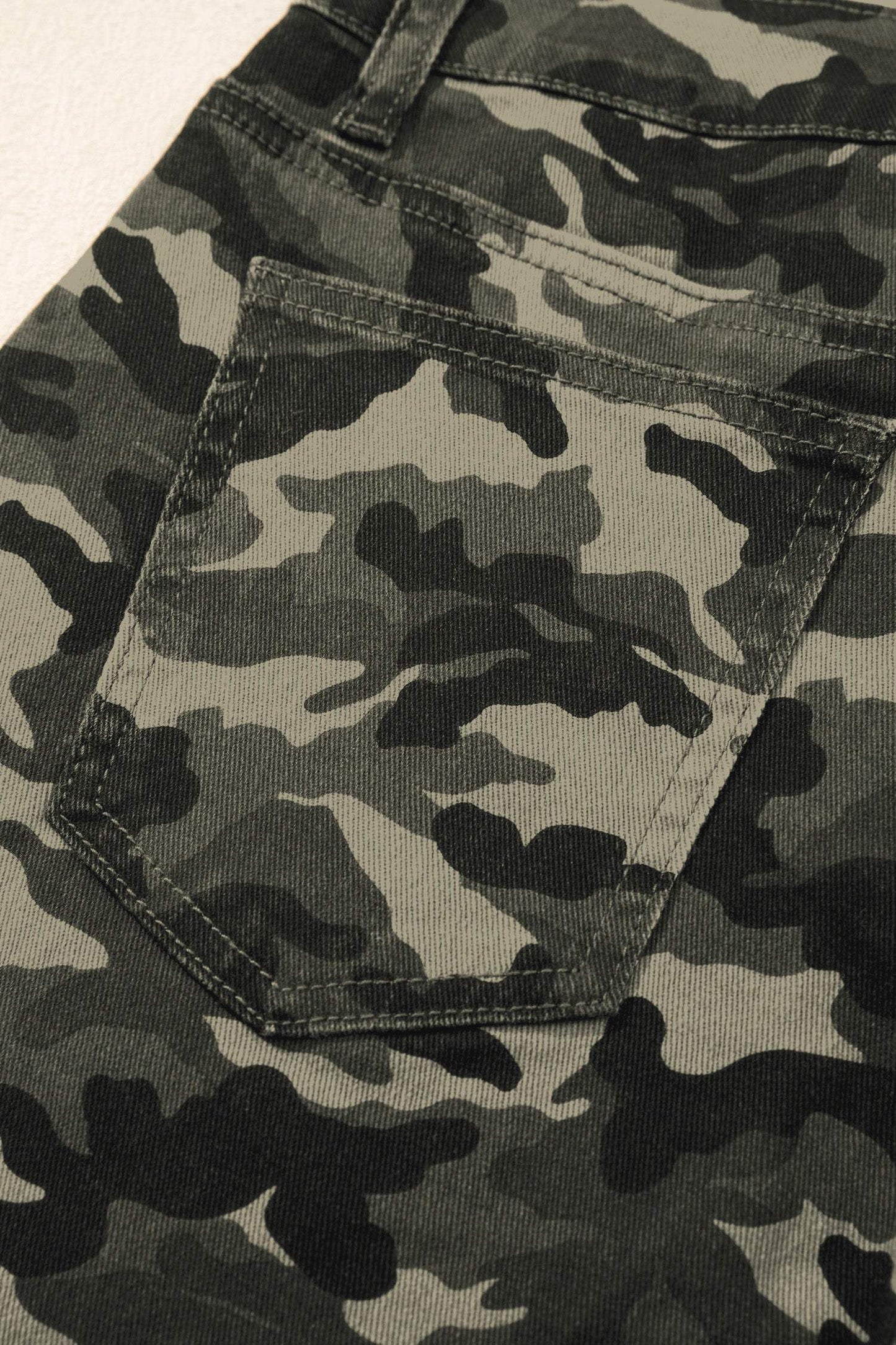 Green Camouflage Print Multi Pocketed Womens Denim Pants