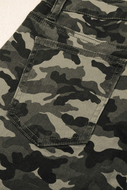 Green Camouflage Print Multi Pocketed Womens Denim Pants