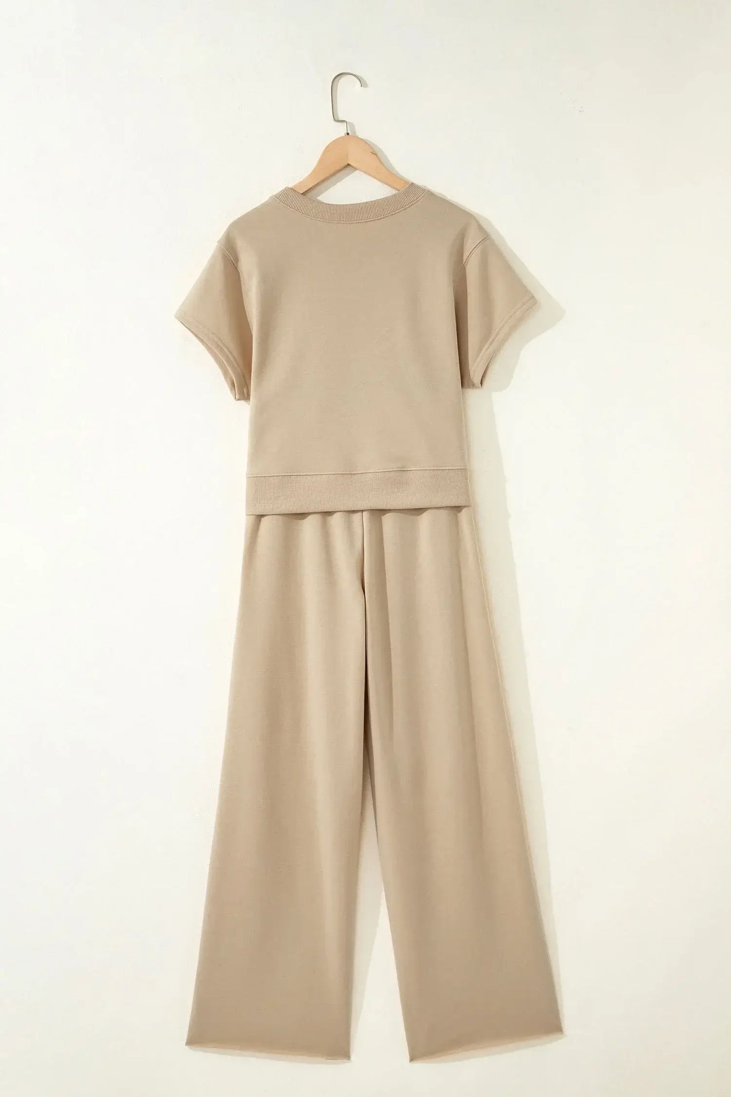 Clearly Aqua Solid Color Loose Tee Drawstring Wide Leg Pants 2pcs Outfit - Sweet Fashion Wholesale