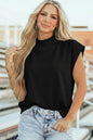 Sky Blue Solid Color High Neck Cap Sleeve Loose Top