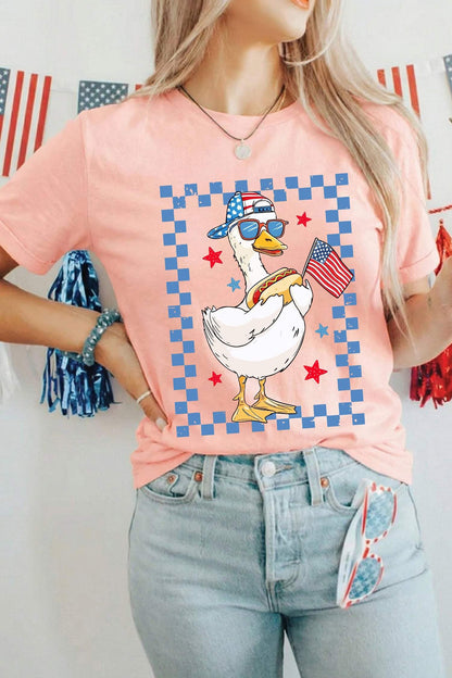 Pink America Goose 4th Of July Patriotic Flag Graphic T Shirt