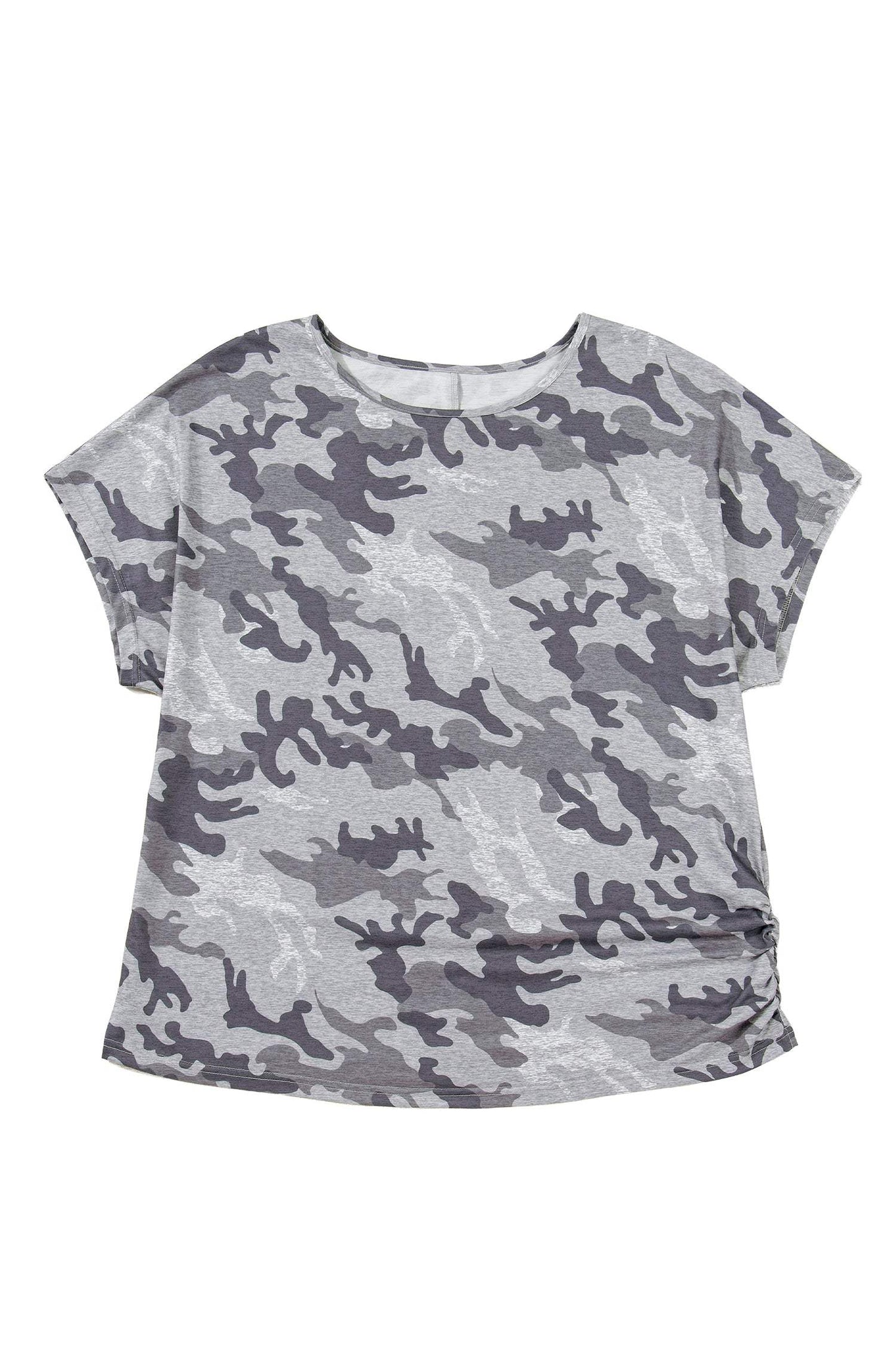 Gray Plus Size Camo Print Casual T Shirt