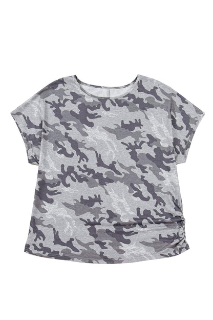 Gray Plus Size Camo Print Casual T Shirt