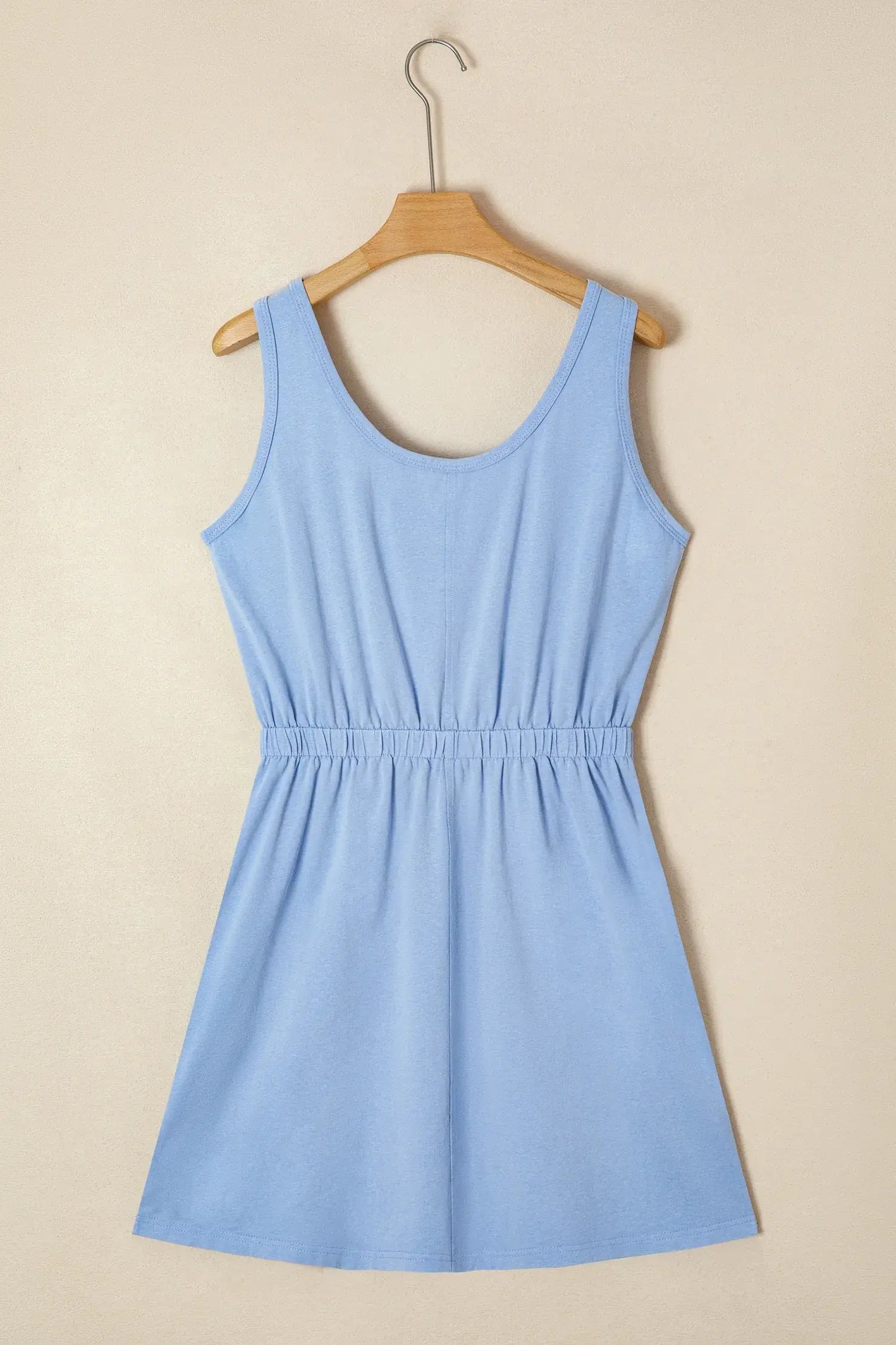 Sky Blue Mineral Wash Elastic Waist Tank Dress with Side Pockets - Sweet Fashion Wholesale