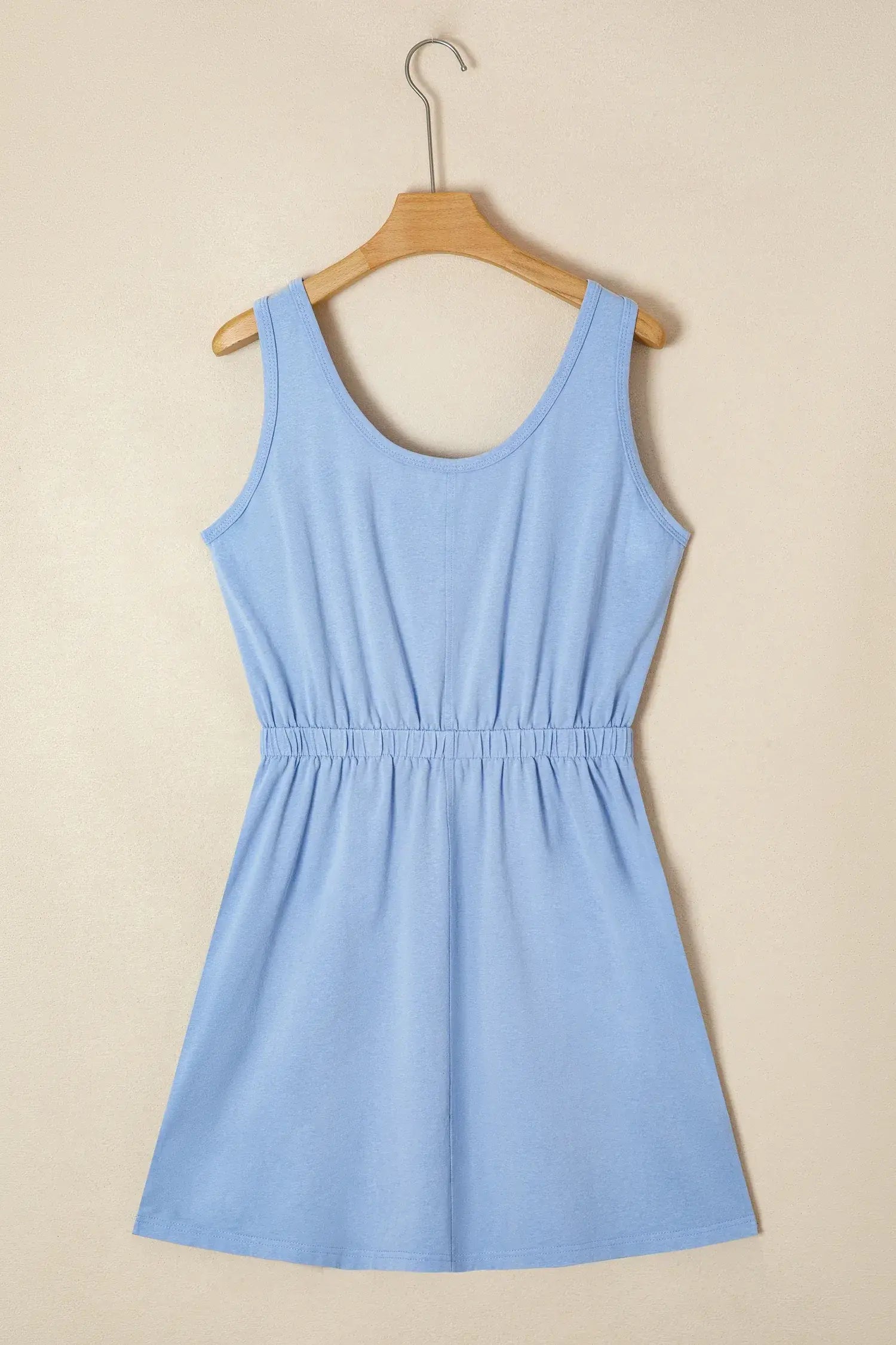 Sky Blue Mineral Wash Elastic Waist Tank Dress with Side Pockets - Sweet Fashion Wholesale