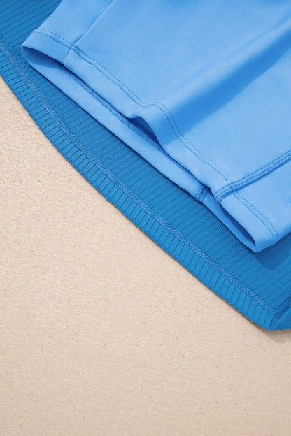 Blackish Green Color Block Edge Ribbed Pocketed Lined Swim Dress