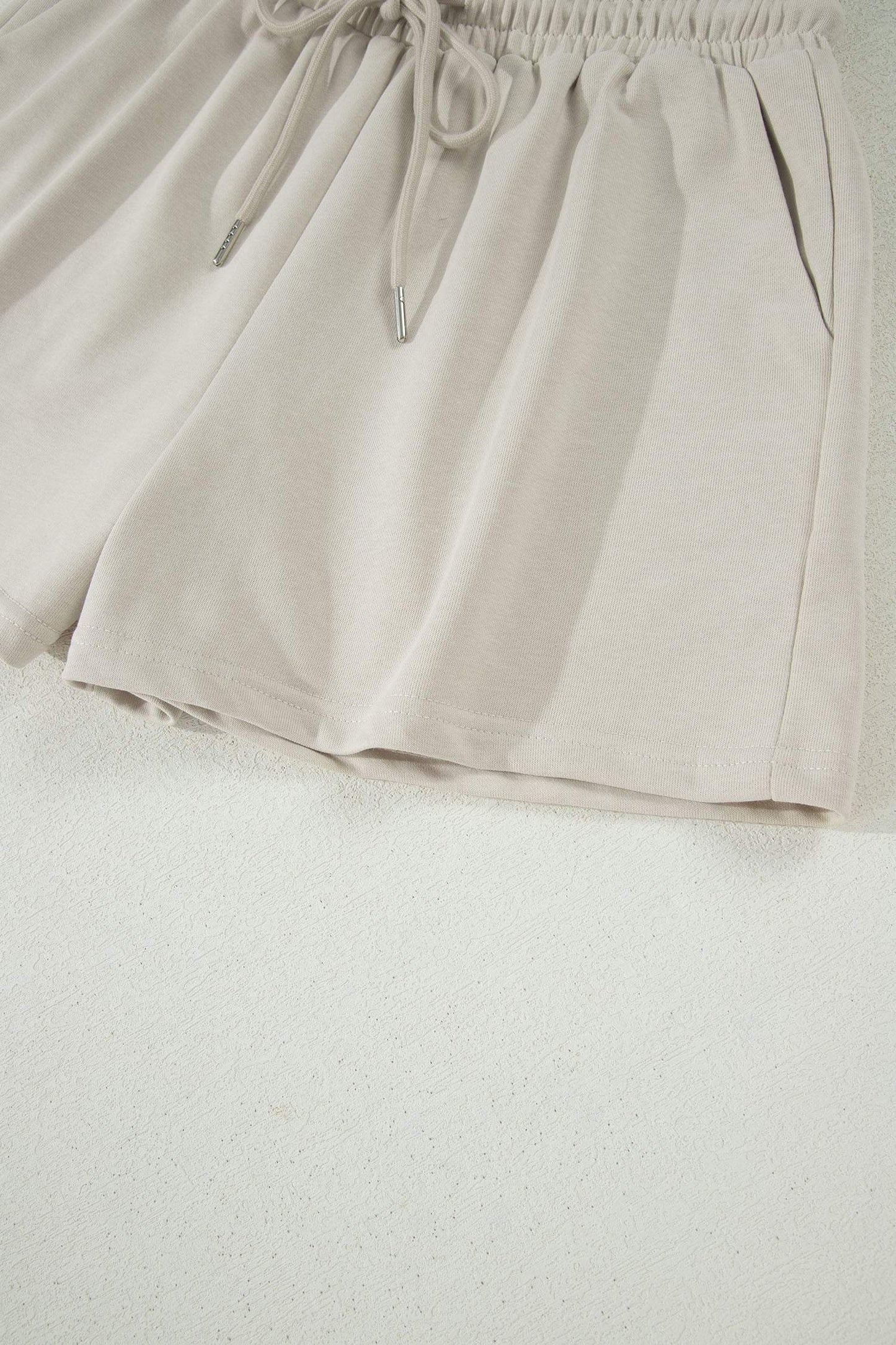 Smoke Gray Solid Color Puffy Loose Top Drawstring Shorts 2pcs Outfit