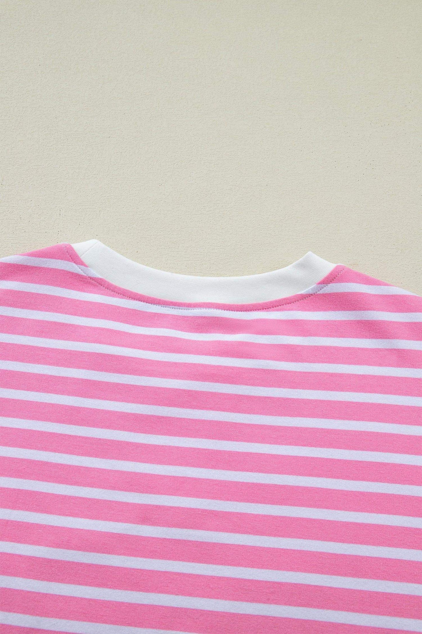 Pink Stripe Round Neck Drop Shoulder Short Sleeve Loose Top - Sweet Fashion Wholesale