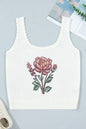 White Plus Size Floral Print Scalloped Trim Square Neck Sweater Vest - Sweet Fashion Wholesale