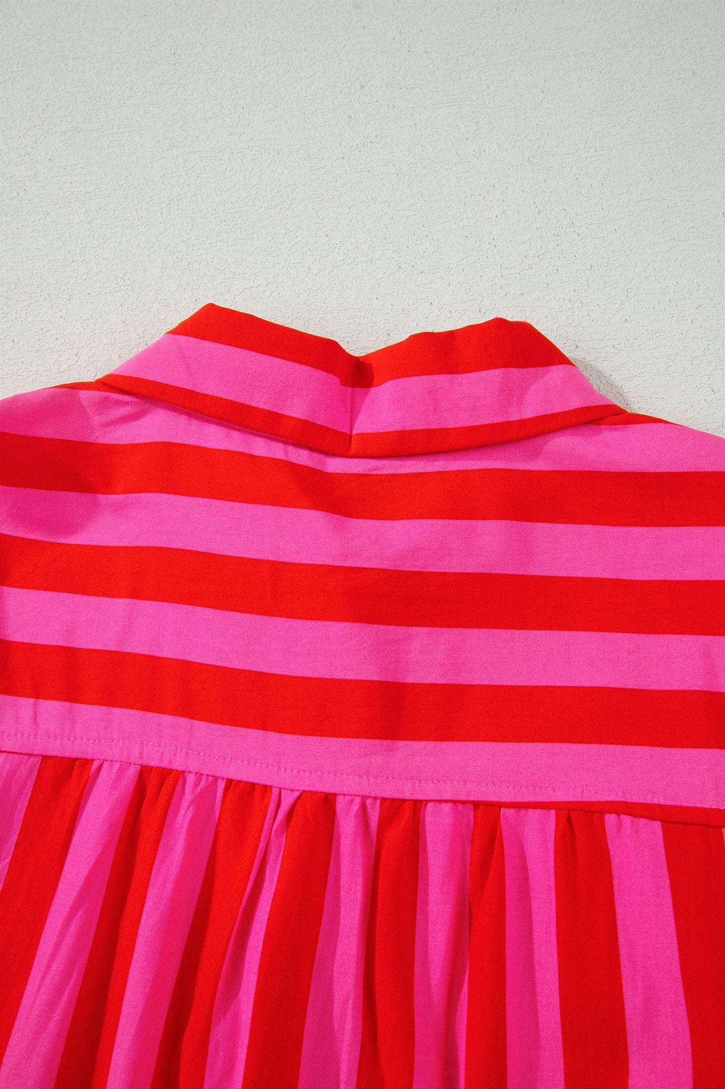 Red Stripe Tie Puff Sleeve Womens Button Down Shirt