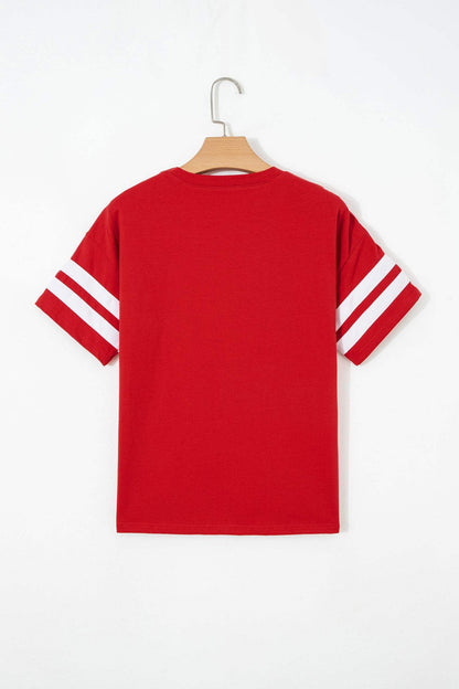 Black Varsity Striped Short Sleeve Crew Neck T Shirt
