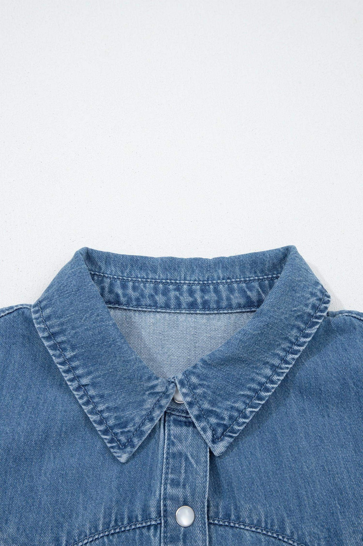 Dusk Blue Ruffled Short Sleeve Denim Shirt - Sweet Fashion Wholesale