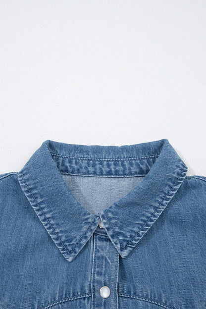 Dusk Blue Ruffled Short Sleeve Denim Shirt - Sweet Fashion Wholesale