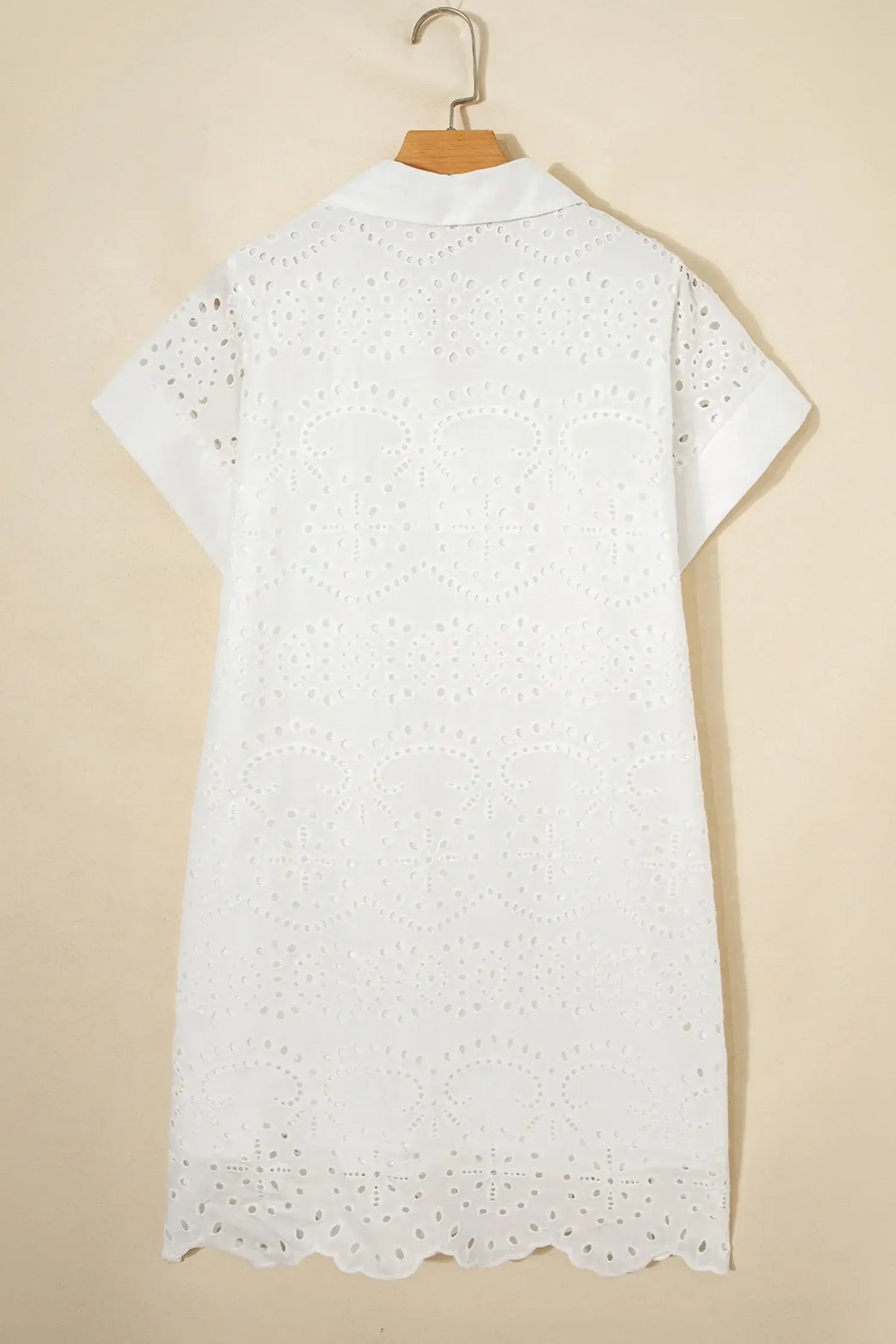 White Solid Color Eyelet Embroidered T Shirt Mini Dress - Sweet Fashion Wholesale