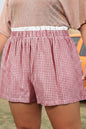 Red Contrast Trim Plaid Print Plus Size Shorts - Sweet Fashion Wholesale