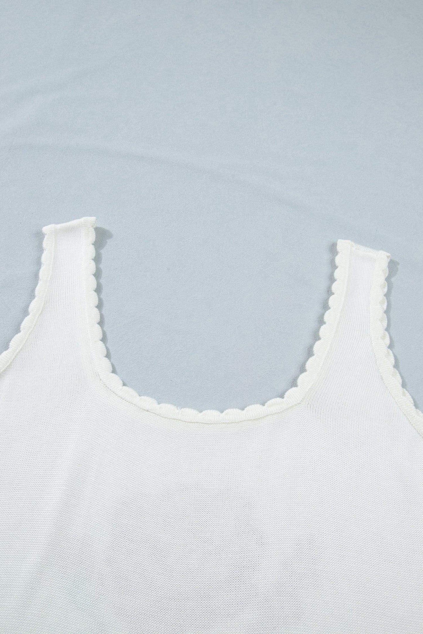 White Plus Size Floral Print Scalloped Trim Square Neck Sweater Vest - Sweet Fashion Wholesale
