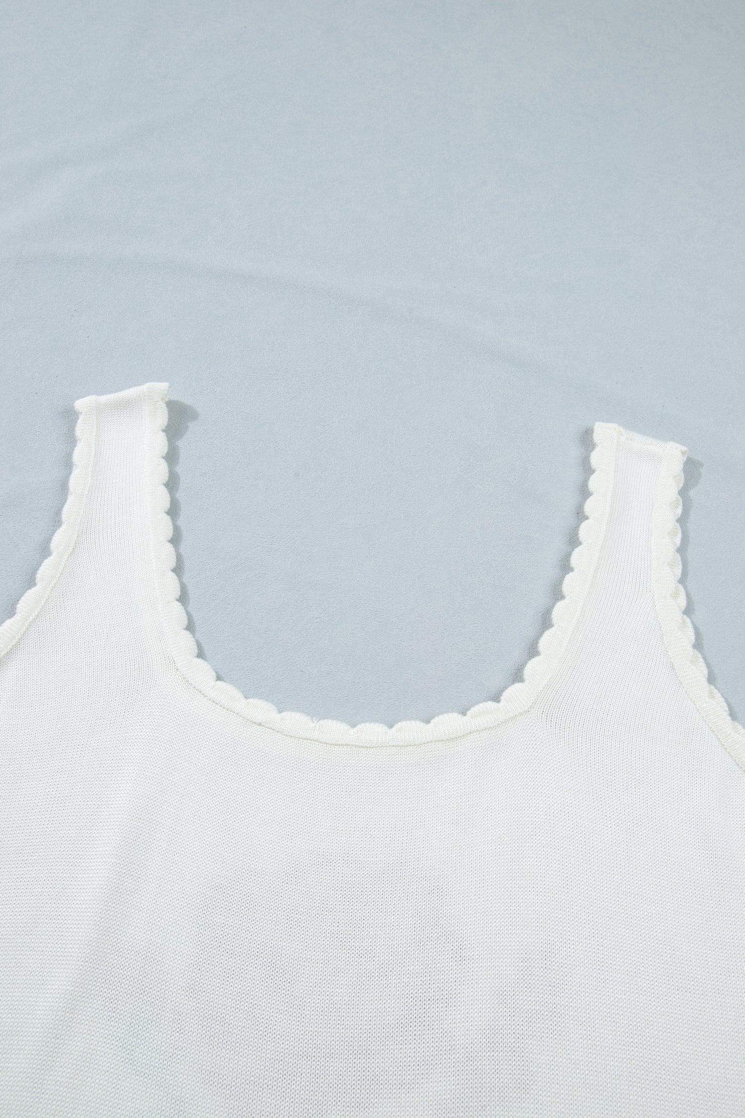 White Plus Size Floral Print Scalloped Trim Square Neck Sweater Vest - Sweet Fashion Wholesale