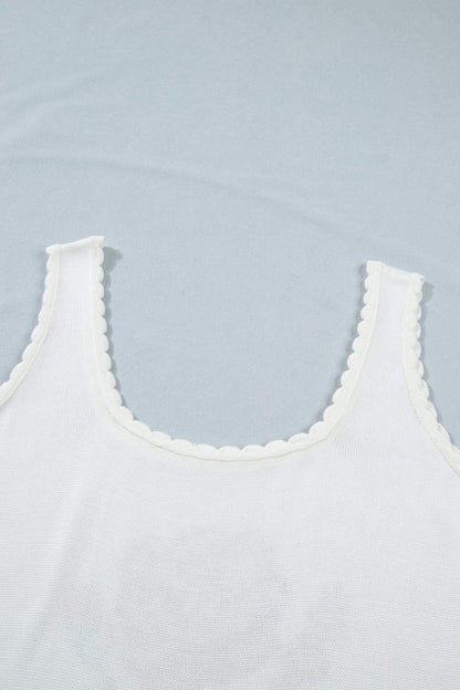 White Plus Size Floral Print Scalloped Trim Square Neck Sweater Vest - Sweet Fashion Wholesale