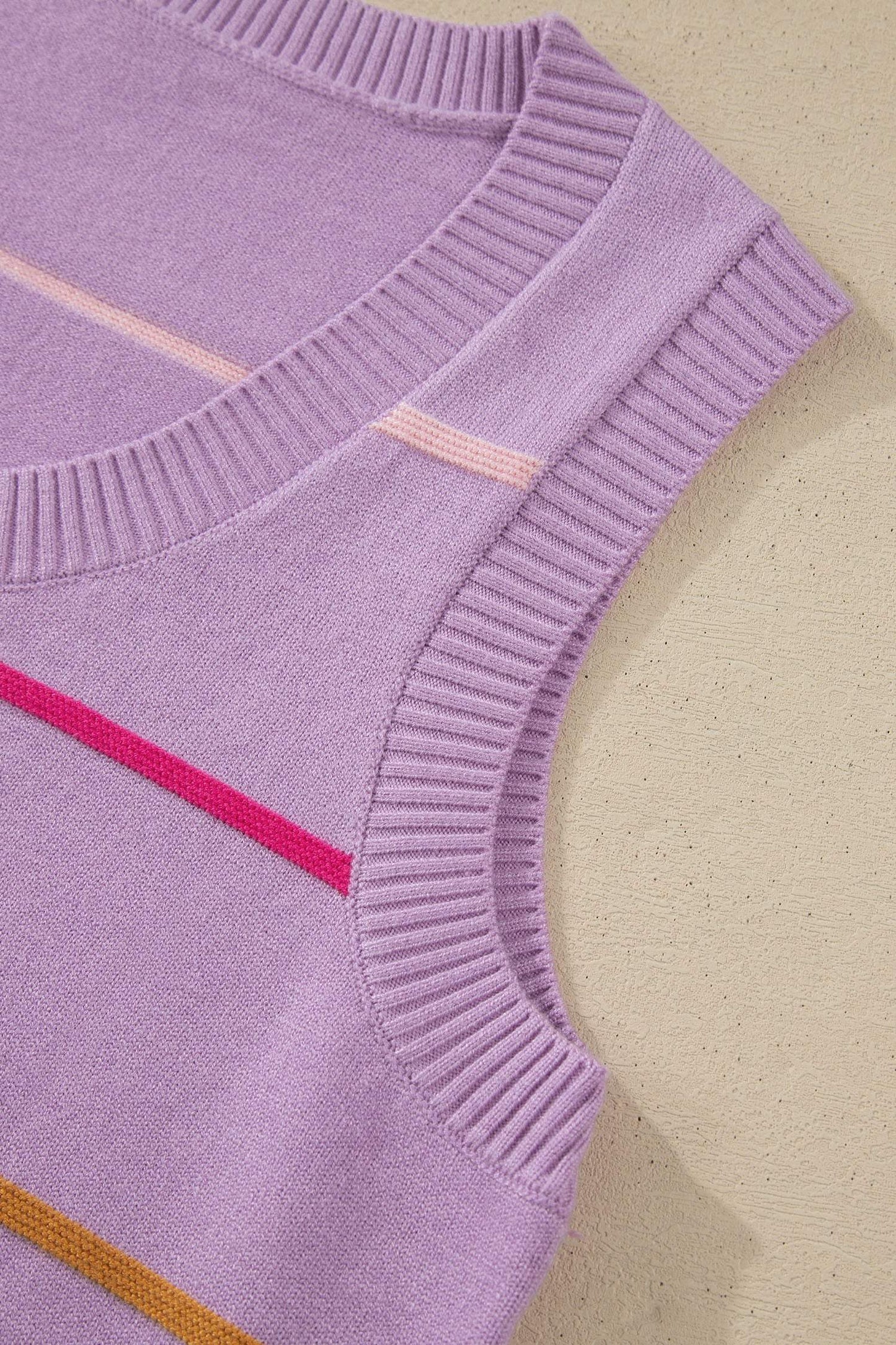 Purple Stripe Round Neck Knitted Sweater Tank