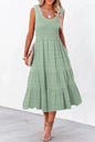 Black Shirred Pleated Square Neck Sleeveless Midi Dress - Sweet Fashion Wholesale