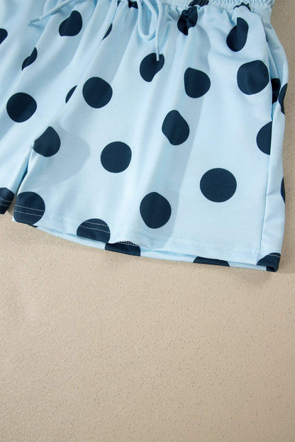 Pink Polka Dot Print Loose Tee Drawstring Elastic Waist Short Set - Sweet Fashion Wholesale