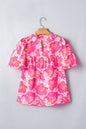 Pink Short Bubble Sleeve Summer Floral Blouse - Sweet Fashion Wholesale