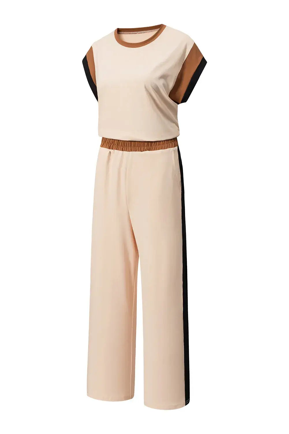 Dark Green Color Block Detail Casual Two-piece Set - Sweet Fashion Wholesale