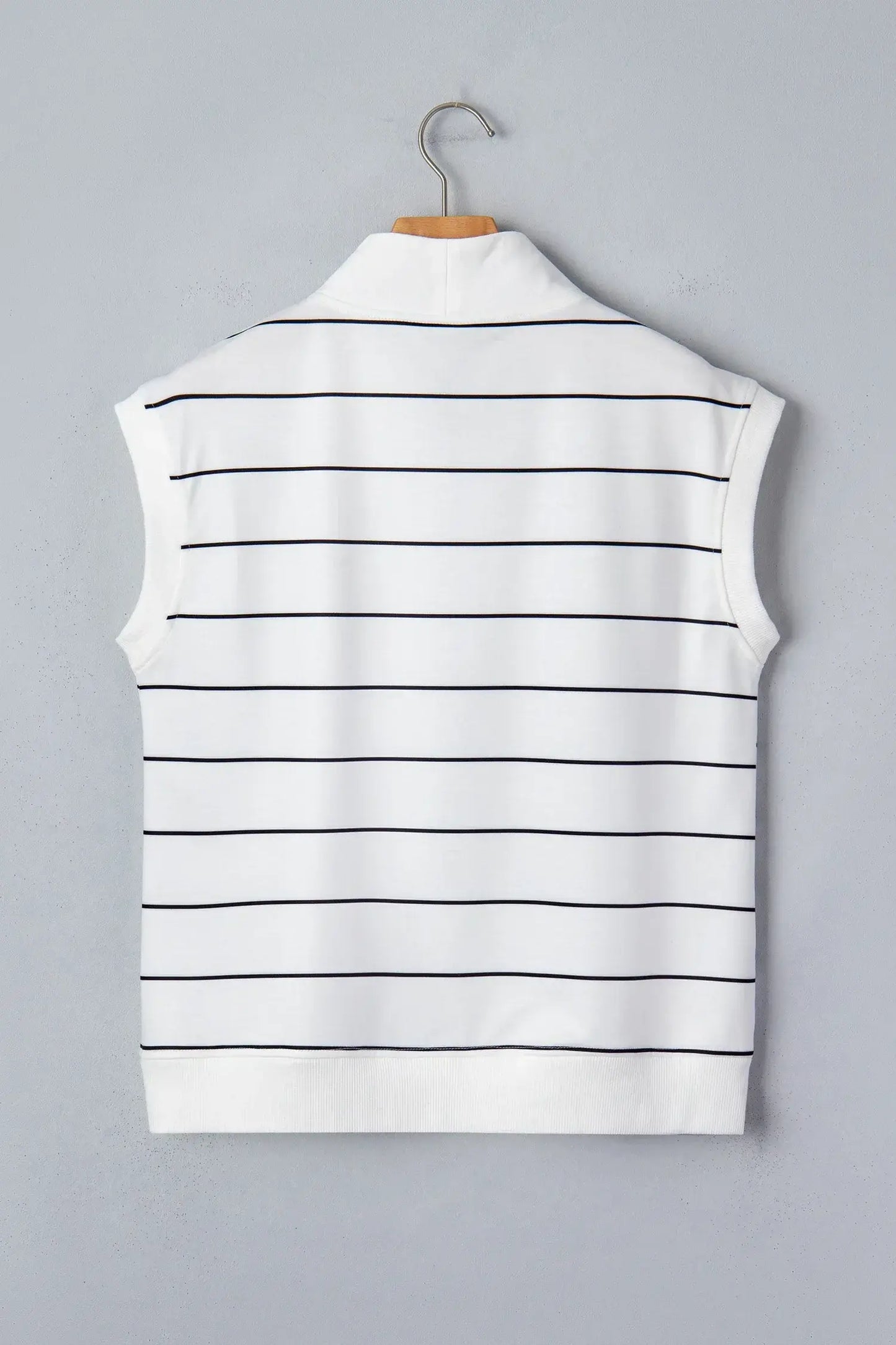 White Stripe Color Block Zip V Neck Sleeveless Top - Sweet Fashion Wholesale