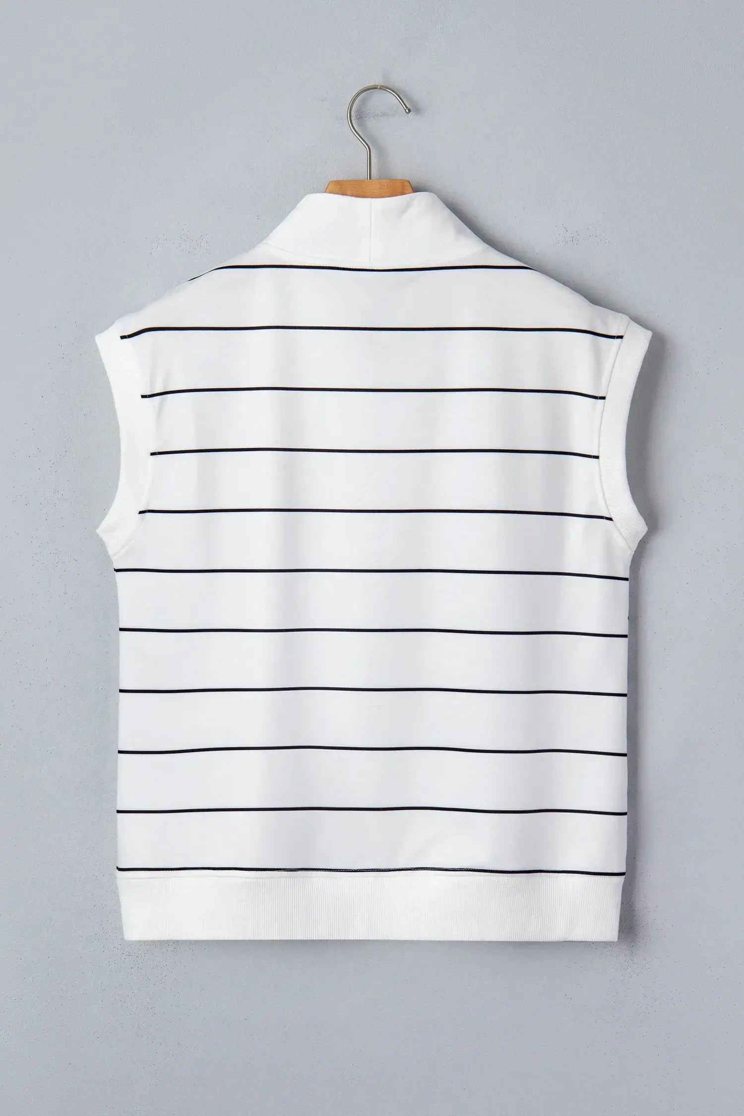 White Stripe Color Block Zip V Neck Sleeveless Top - Sweet Fashion Wholesale