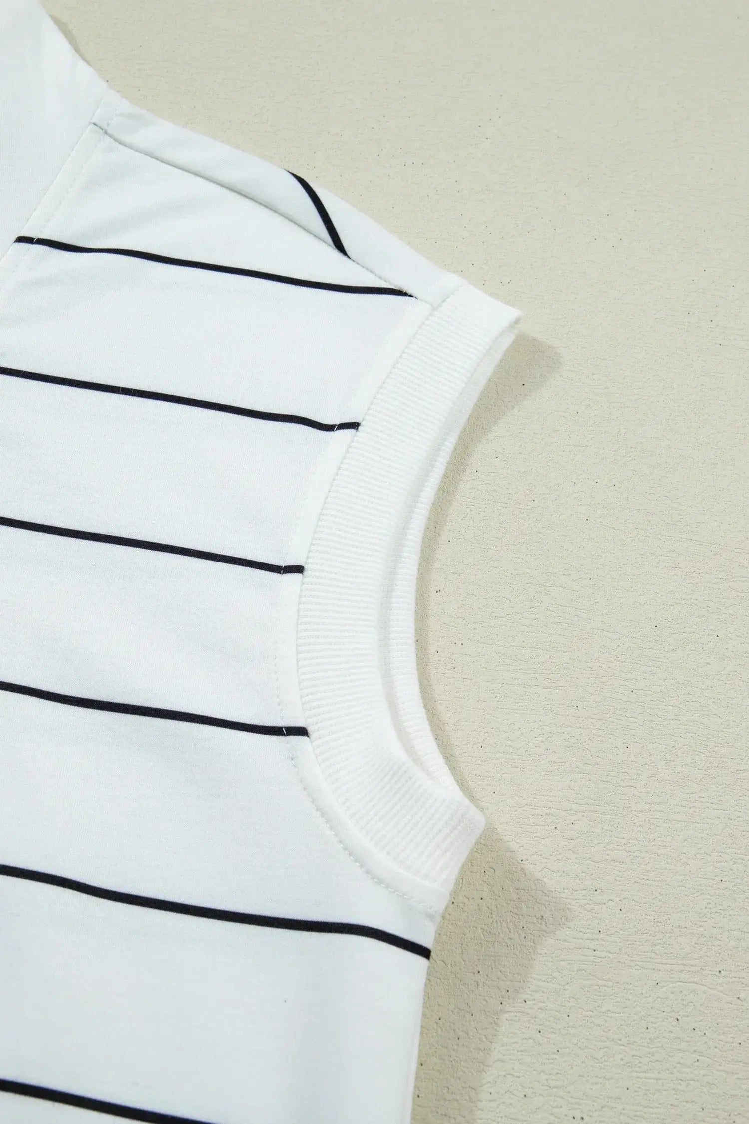 White Stripe Color Block Zip V Neck Sleeveless Top - Sweet Fashion Wholesale