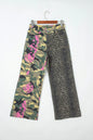 Multicolour Abstract Camouflage Print Contrast Leopard Patchwork Straight Leg Jeans - Sweet Fashion Wholesale