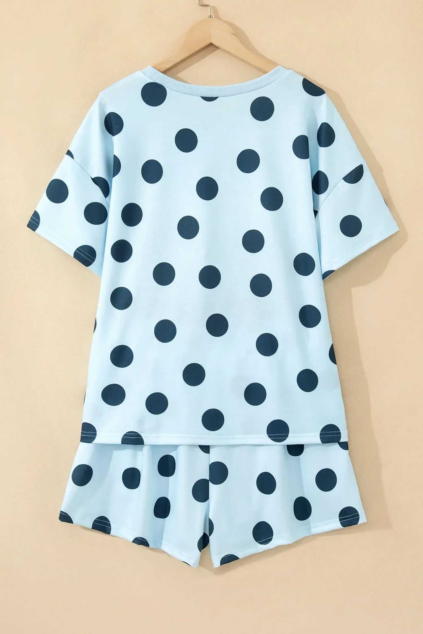 Pink Polka Dot Print Loose Tee Drawstring Elastic Waist Short Set - Sweet Fashion Wholesale