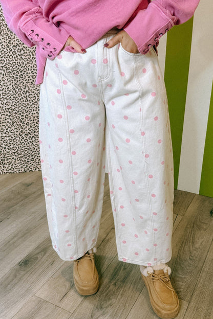 Blue Tailored Seam Polka Dot Print Ankle Length Casual Jeans