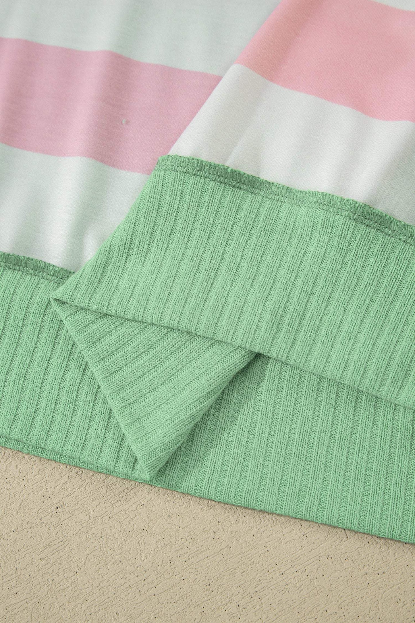 Green Stripe Exposed Seam Ribbed Patchwork Oversized Tee
