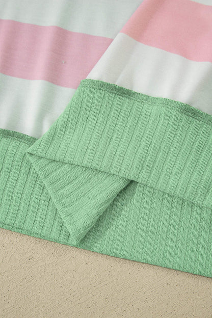 Green Stripe Exposed Seam Ribbed Patchwork Oversized Tee