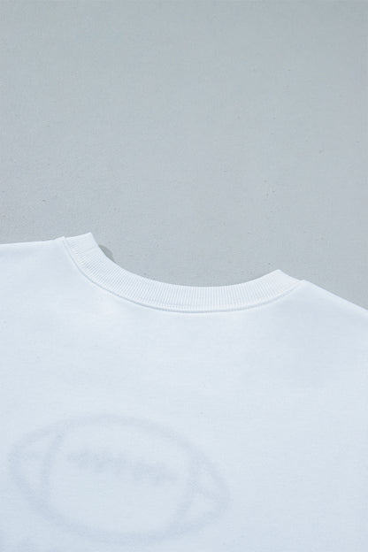 White Embroidered Slogan Game Day Rugby Pattern Crewneck Sweatshirt