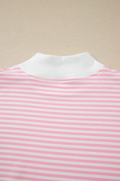 Sky Blue Stripe Oversize Mock Neck Sweatshirt and Shorts Set