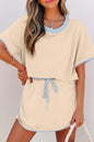 Apricot Colorblock Edge Drop Shoulder T Shirt and Skort 2Pcs Set