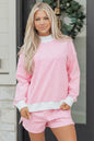Sky Blue Stripe Oversize Mock Neck Sweatshirt and Shorts Set - Sweet Fashion Wholesale