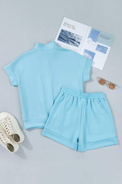 Myosotis Half Zip High Neck Tee Athleisure Short Set
