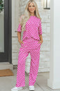 Khaki Checkered Print Half Sleeve Tee 2pcs Lounge Pant Set - Sweet Fashion Wholesale