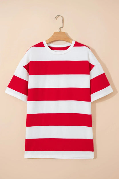 Bright Pink Striped Color Block Oversize Tunic Tee - Sweet Fashion Wholesale