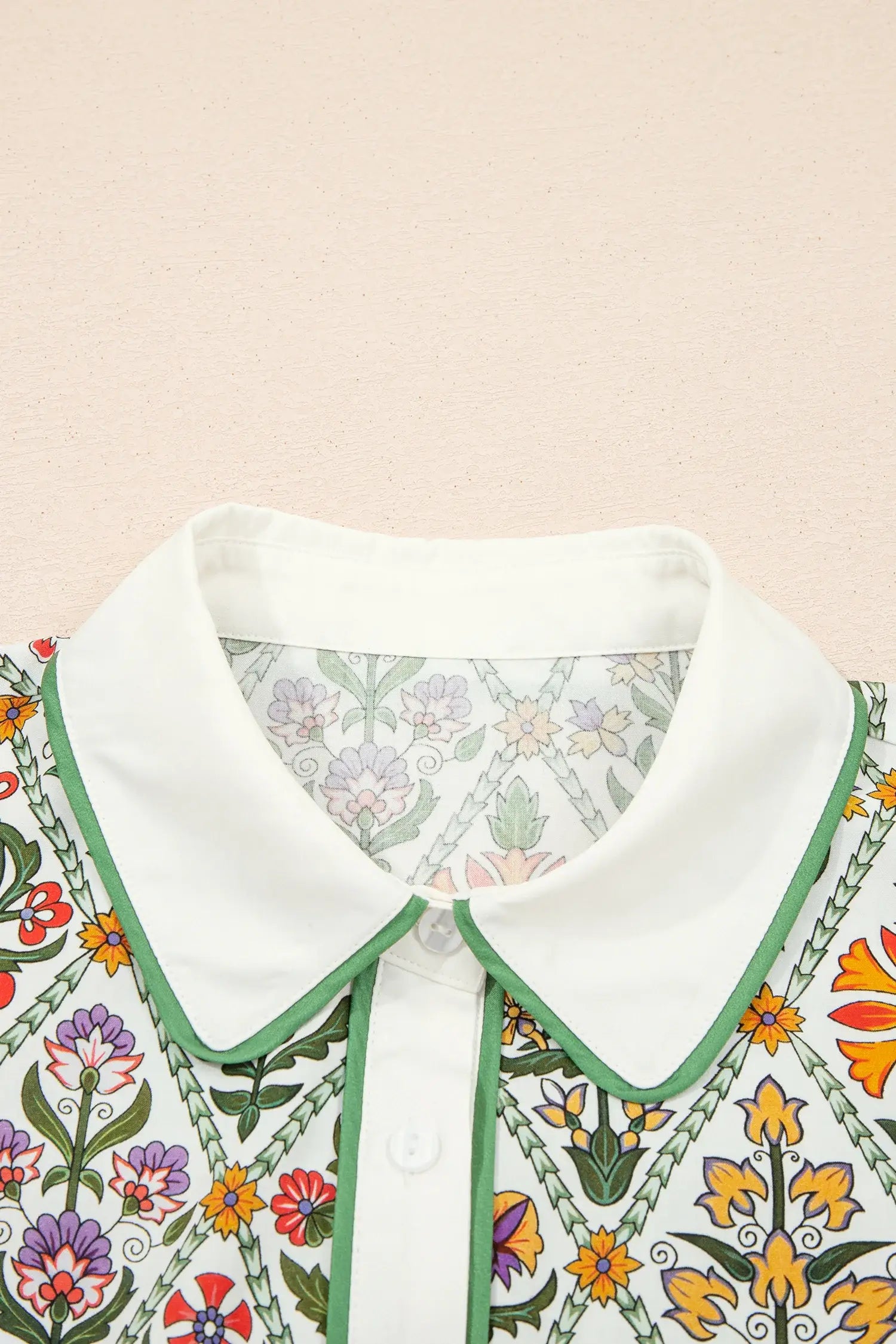 Green Short Bubble Sleeve Floral Shirt - Sweet Fashion Wholesale