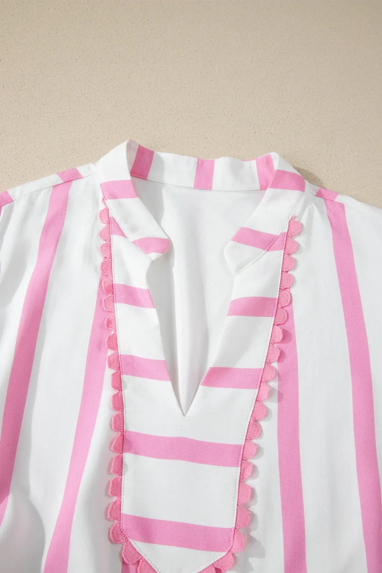 Pink Stripe Plus Size V Neck Short Puff Sleeve Tiered Maxi Dress - Sweet Fashion Wholesale